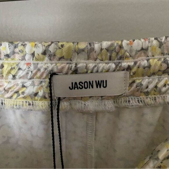 Jason Wu Pajama Shorts Lace Trim Satin Runner Stretch Yellow Floral Comfy Cute - Picture 8 of 11